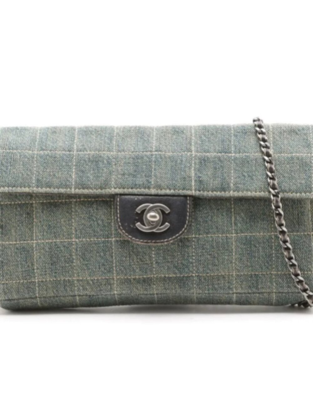 Chanel Chocolate Bar Denim Chain Shoulder Bag Blue